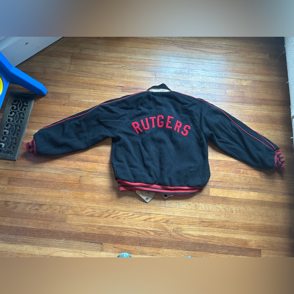 Vintage Rutgers Bomber Jacket Small 50s Black And Red (Princeton Knitting Mill)